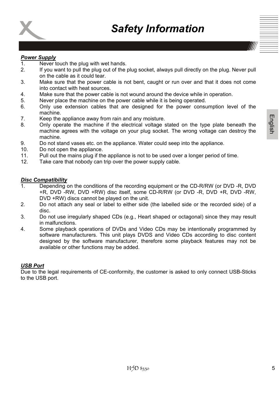 Safety information | Xoro HSD 8550 User Manual | Page 51 / 142