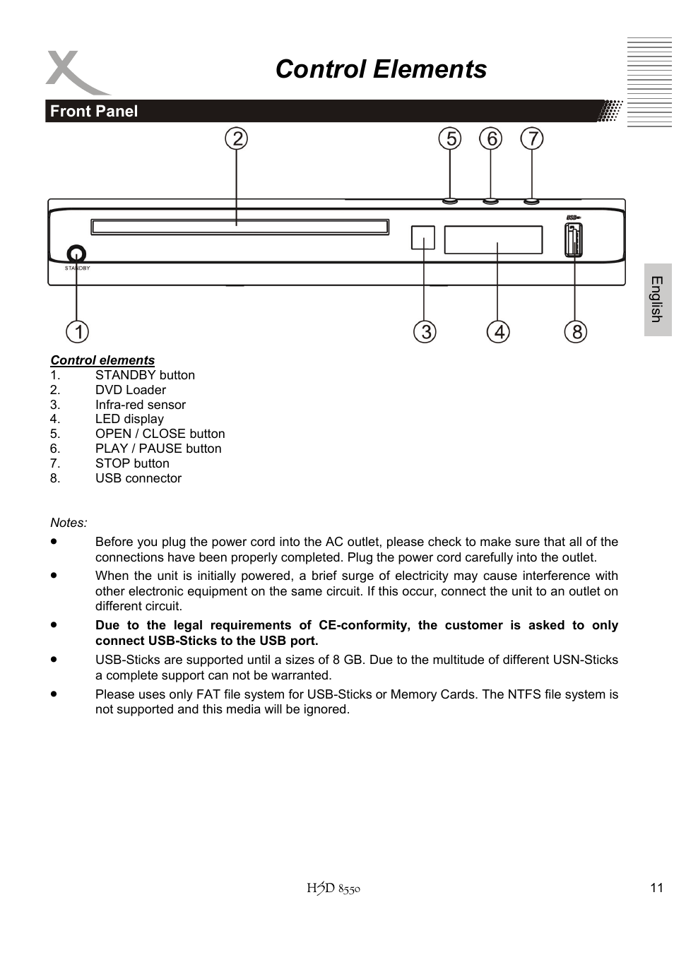 Control elements | Xoro HSD 8550 User Manual | Page 57 / 142