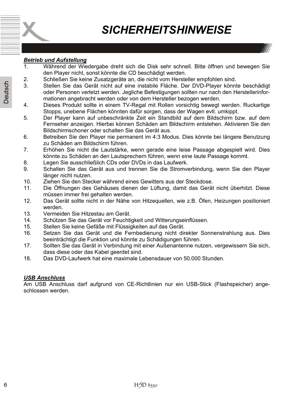 Sicherheitshinweise | Xoro HSD 8550 User Manual | Page 6 / 142
