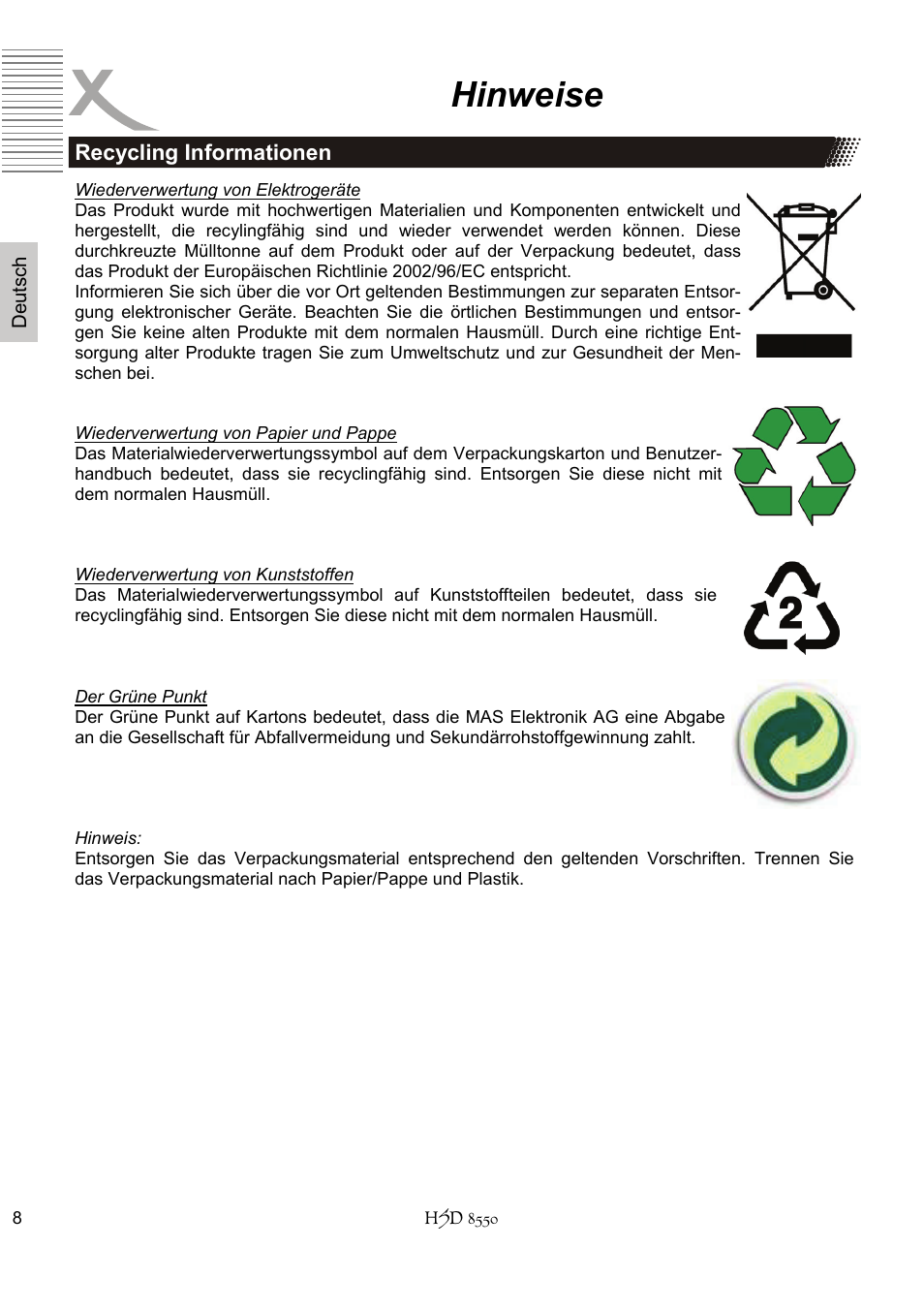 Hinweise | Xoro HSD 8550 User Manual | Page 8 / 142