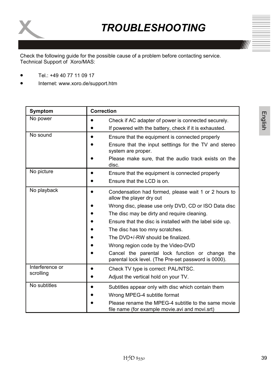 Troubleshooting | Xoro HSD 8550 User Manual | Page 85 / 142