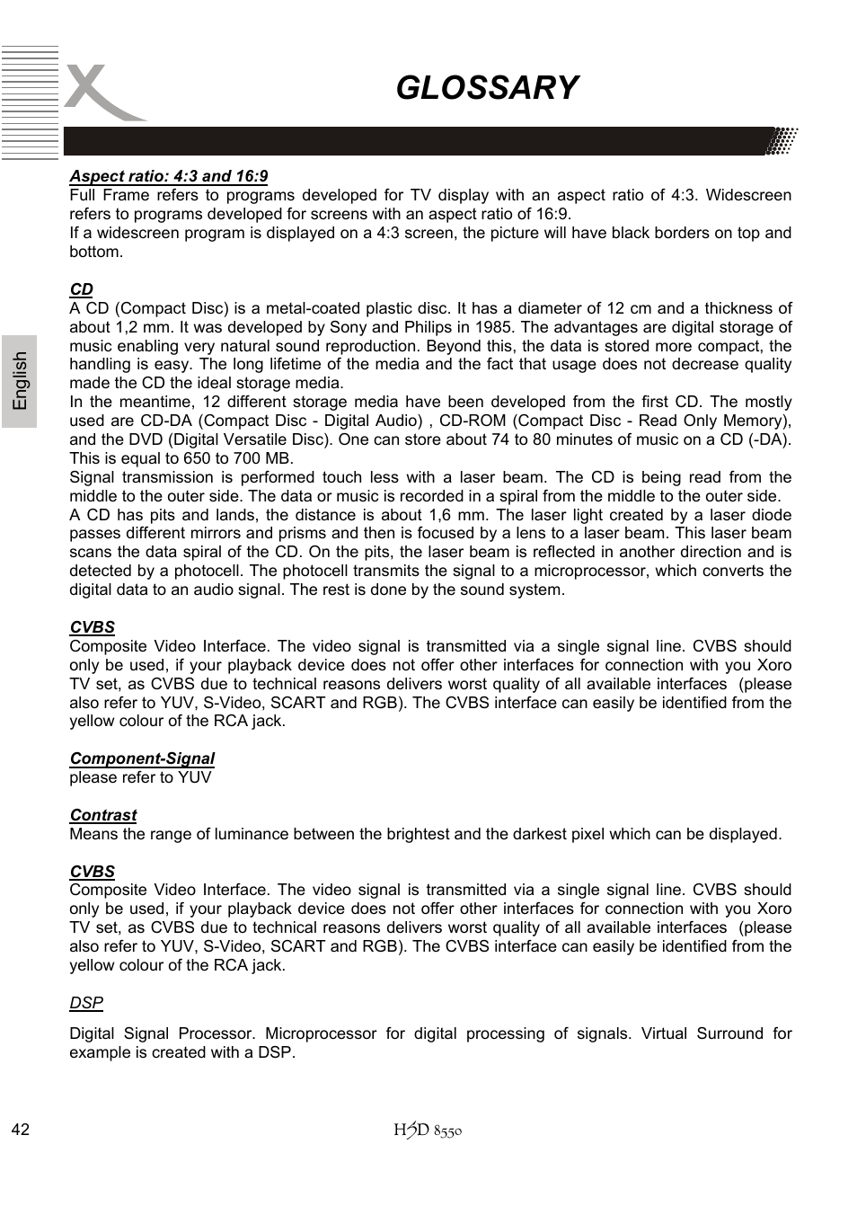 Glossary | Xoro HSD 8550 User Manual | Page 88 / 142