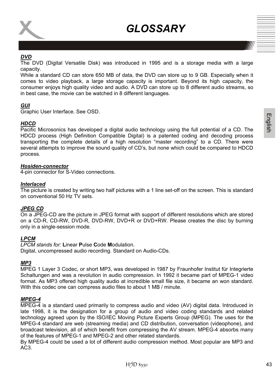 Glossary | Xoro HSD 8550 User Manual | Page 89 / 142