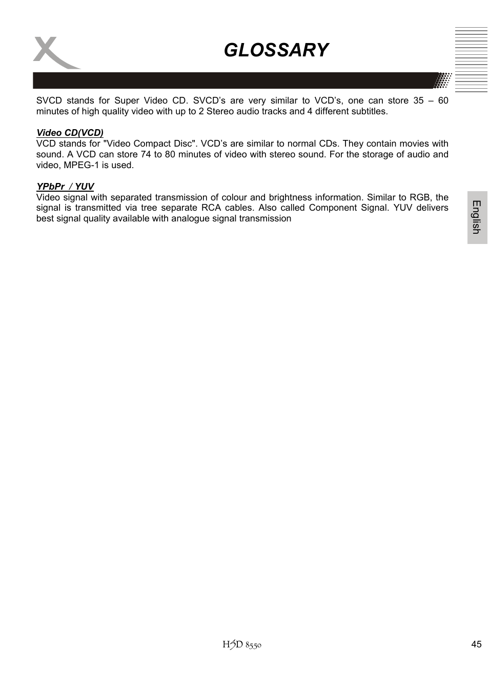 Glossary | Xoro HSD 8550 User Manual | Page 91 / 142