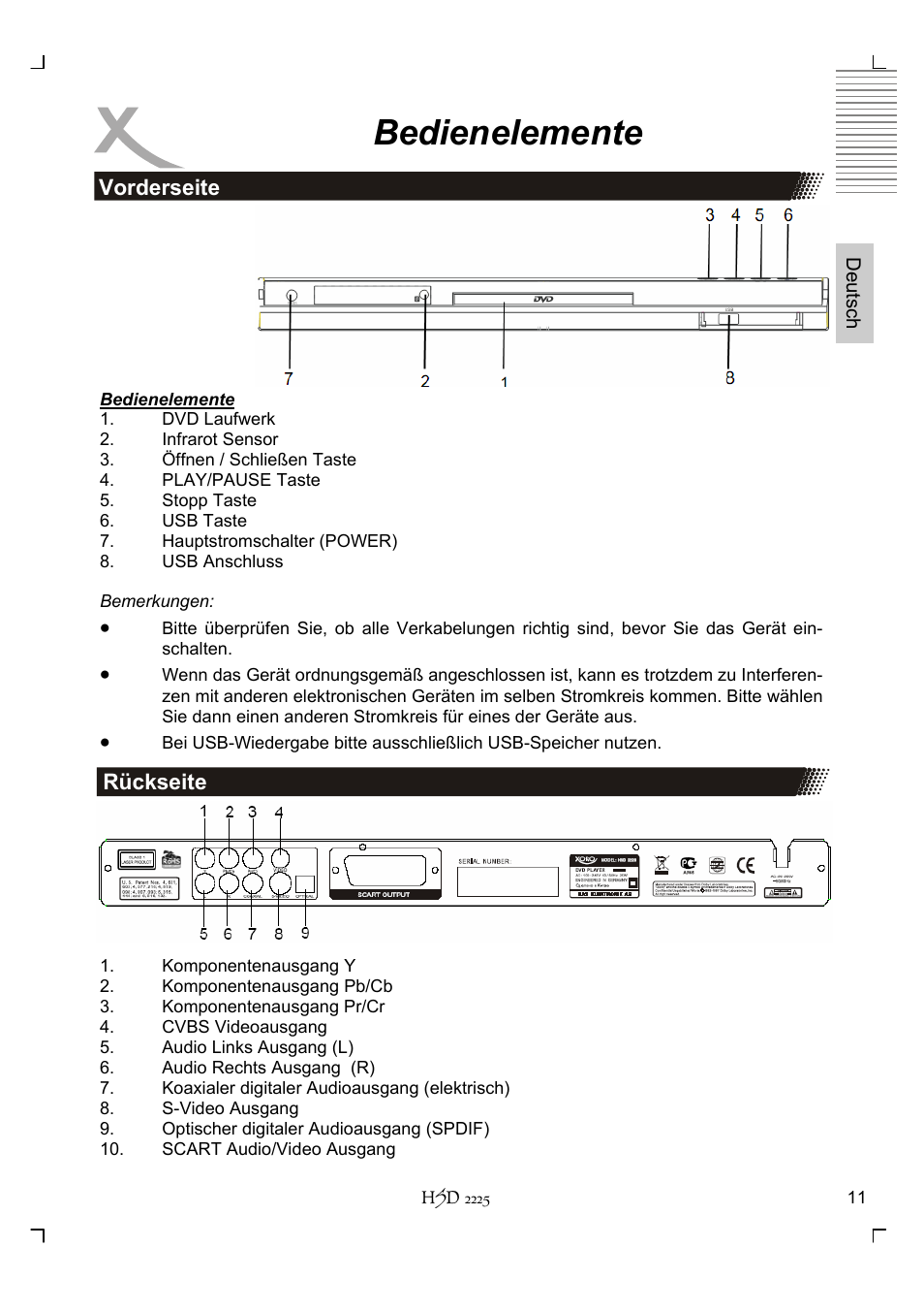 Bedienelemente | Xoro HSD 2225 User Manual | Page 11 / 176