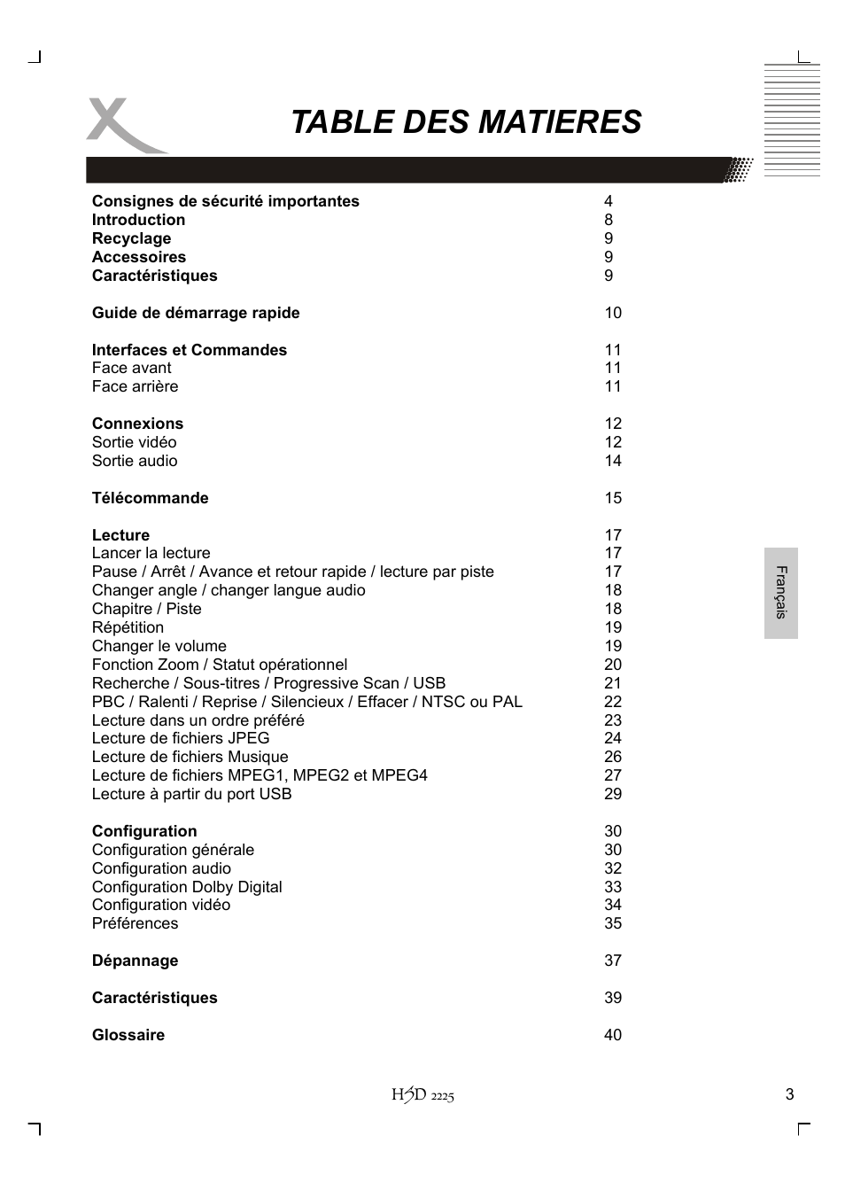 Table des matieres | Xoro HSD 2225 User Manual | Page 133 / 176