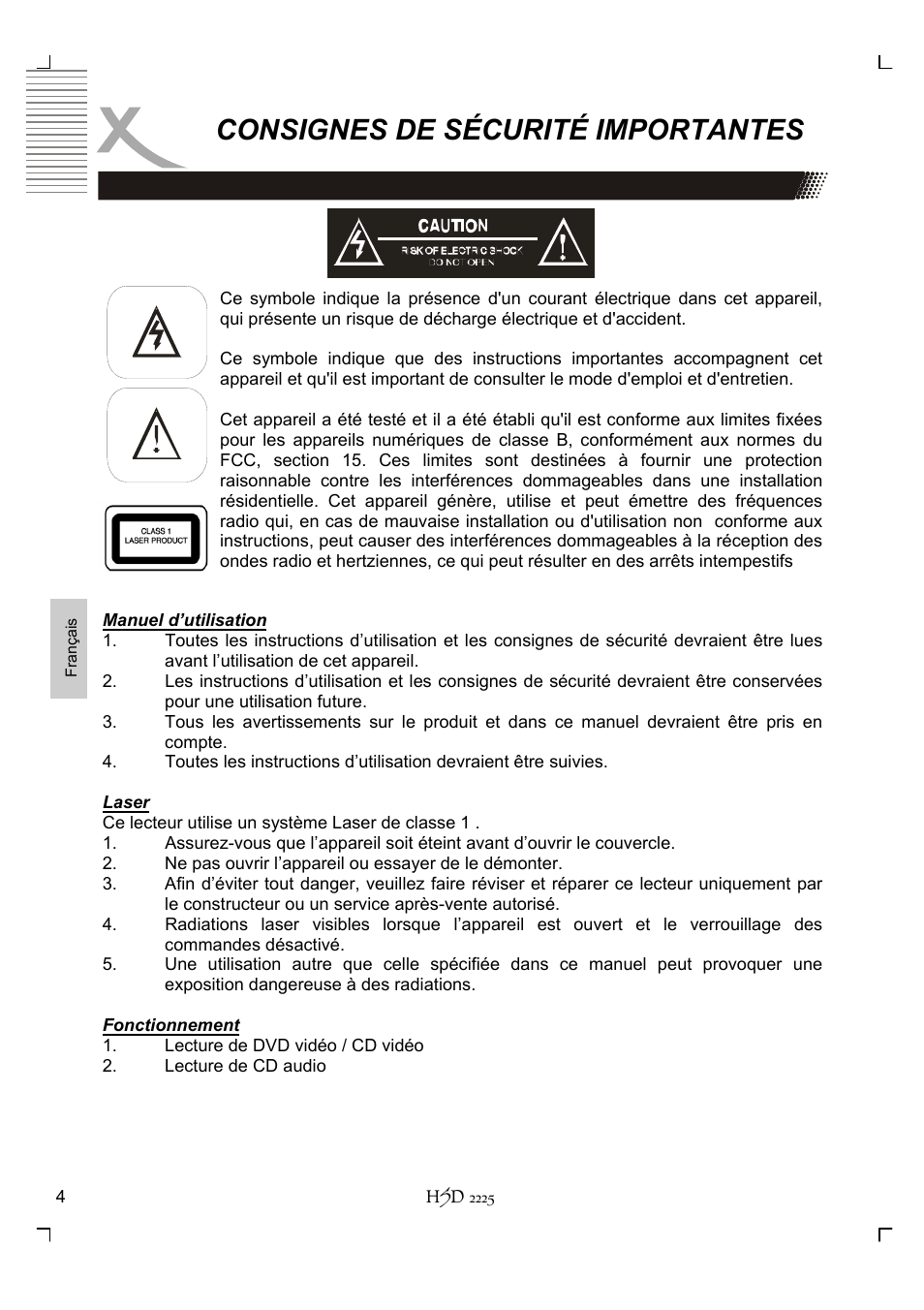 Consignes de sécurité importantes | Xoro HSD 2225 User Manual | Page 134 / 176