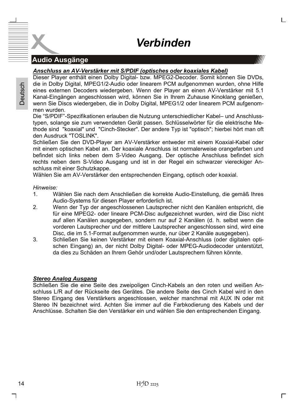 Verbinden | Xoro HSD 2225 User Manual | Page 14 / 176