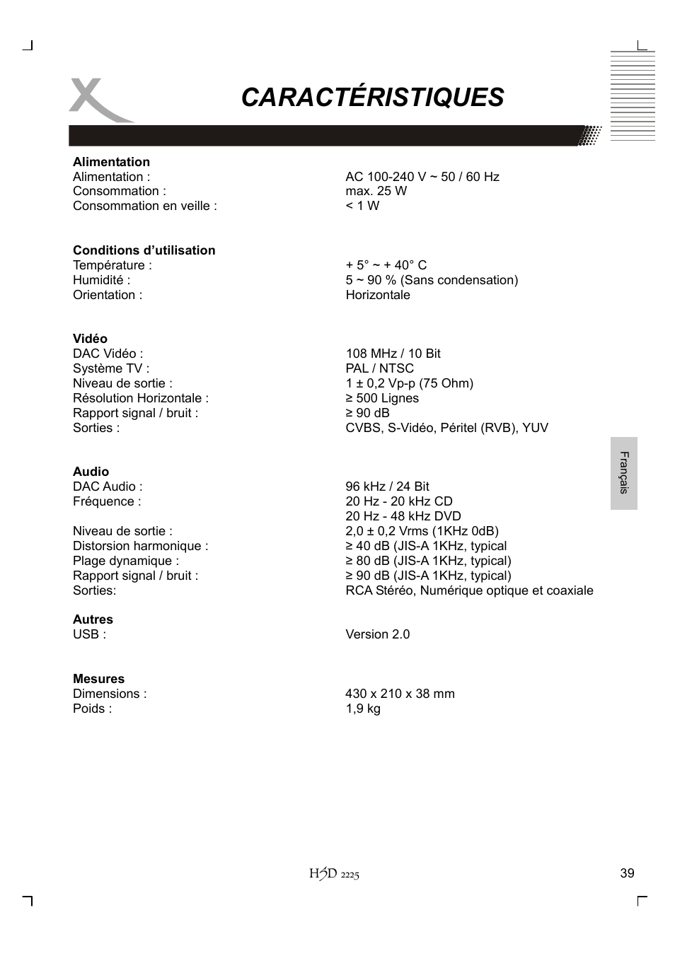 Caractéristiques | Xoro HSD 2225 User Manual | Page 169 / 176