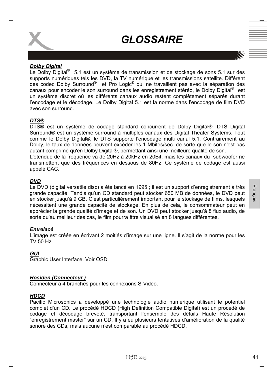 Glossaire | Xoro HSD 2225 User Manual | Page 171 / 176