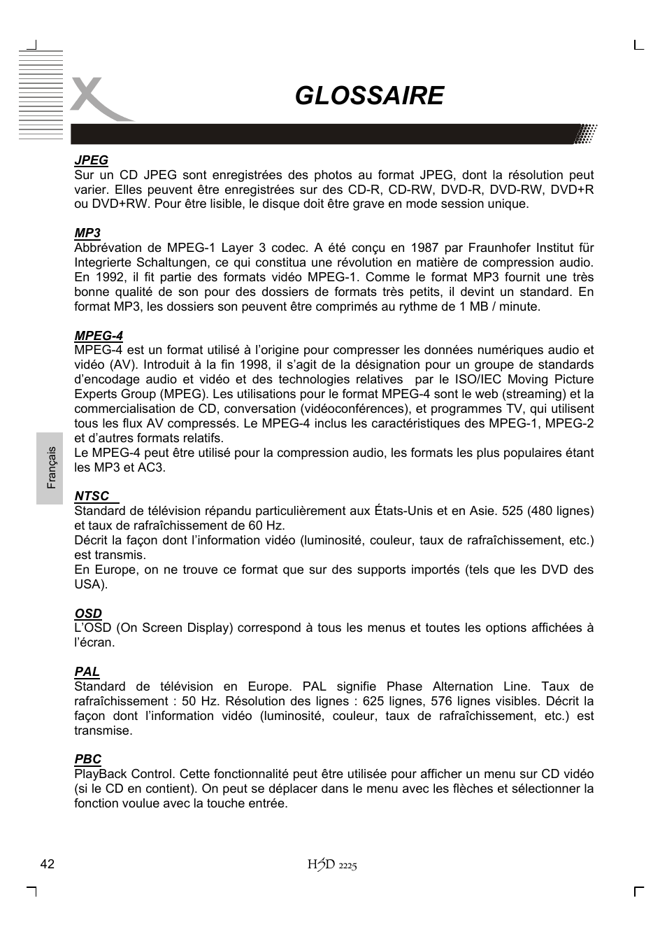 Glossaire | Xoro HSD 2225 User Manual | Page 172 / 176