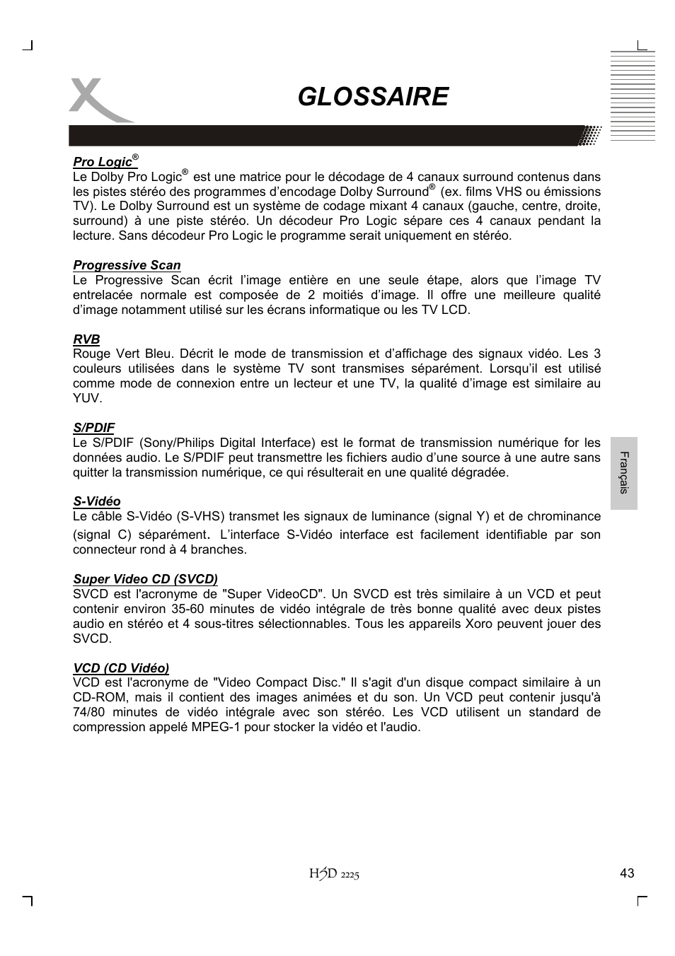 Glossaire | Xoro HSD 2225 User Manual | Page 173 / 176