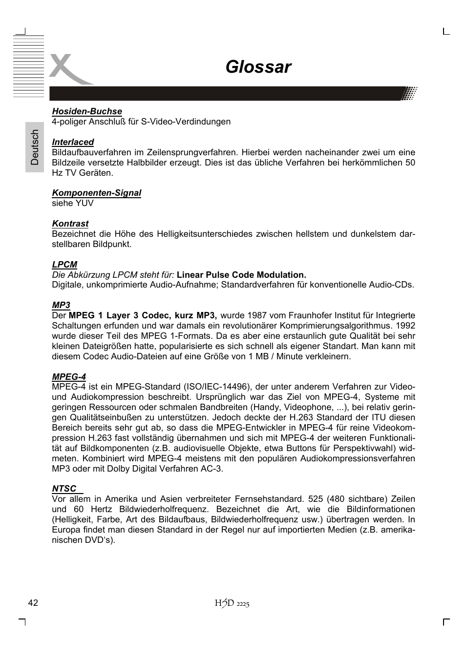 Glossar | Xoro HSD 2225 User Manual | Page 42 / 176