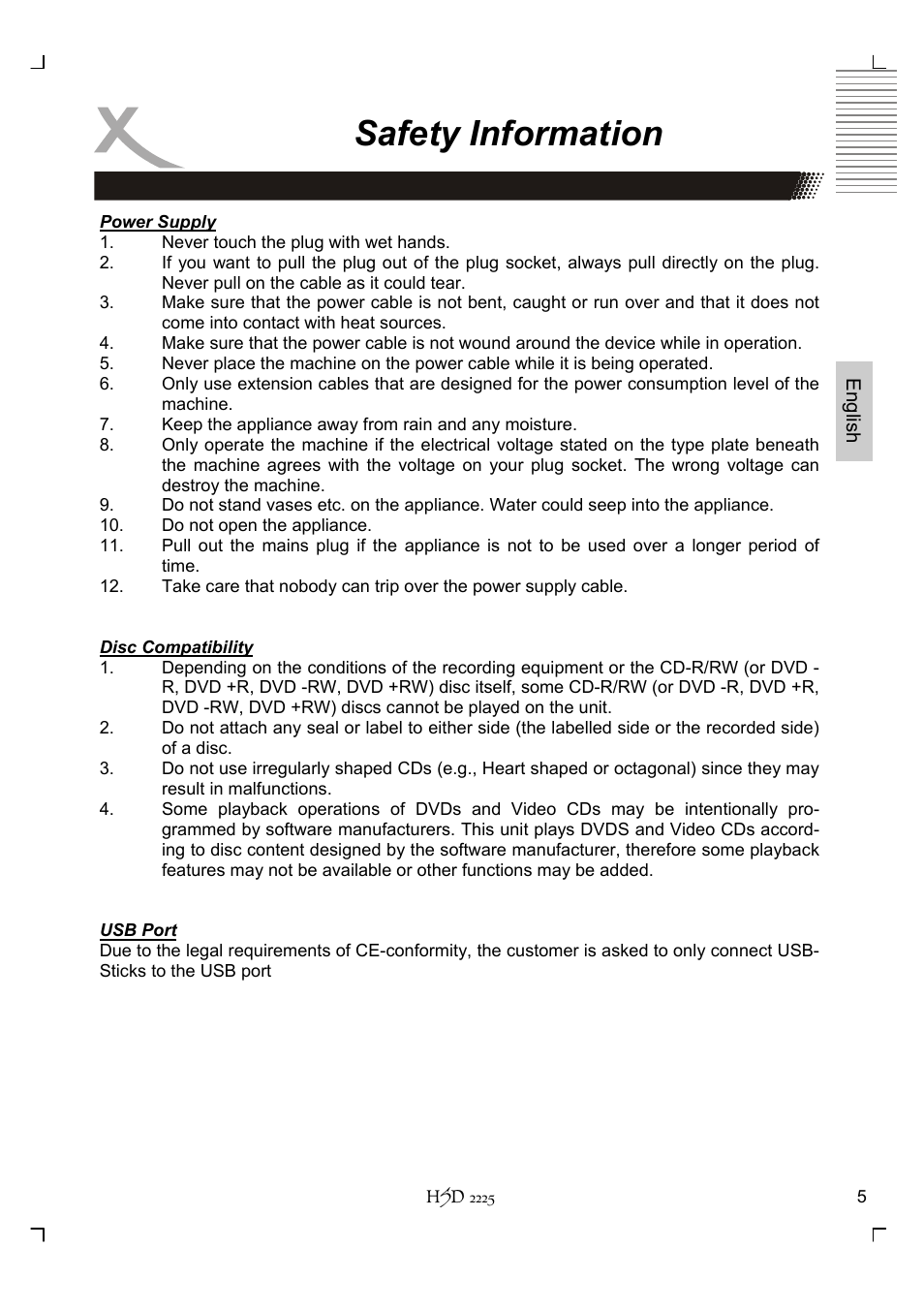 Safety information | Xoro HSD 2225 User Manual | Page 49 / 176