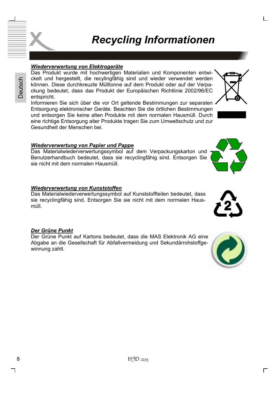 Recycling informationen | Xoro HSD 2225 User Manual | Page 8 / 176