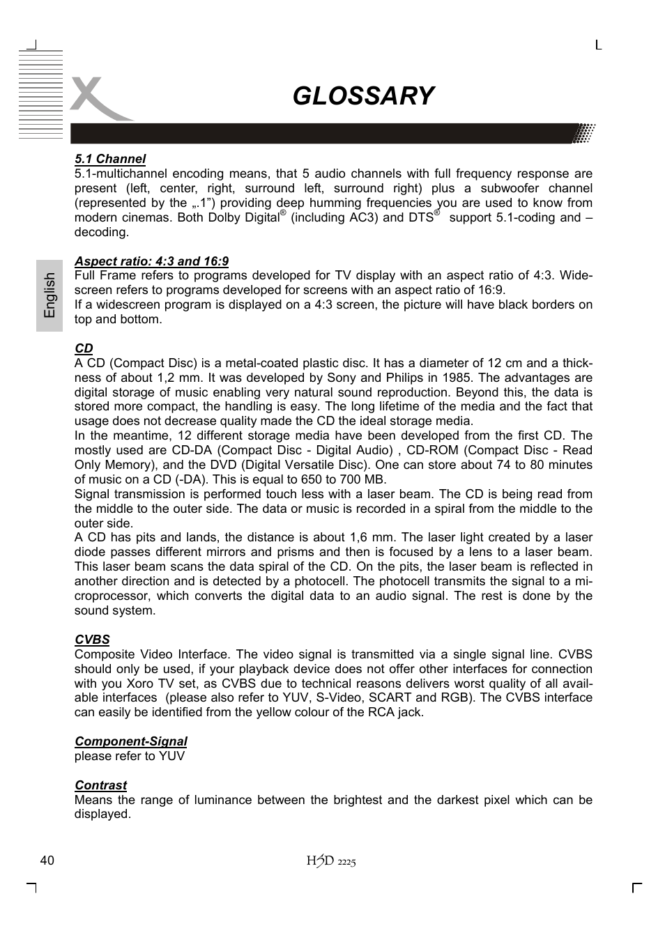 Glossary | Xoro HSD 2225 User Manual | Page 84 / 176