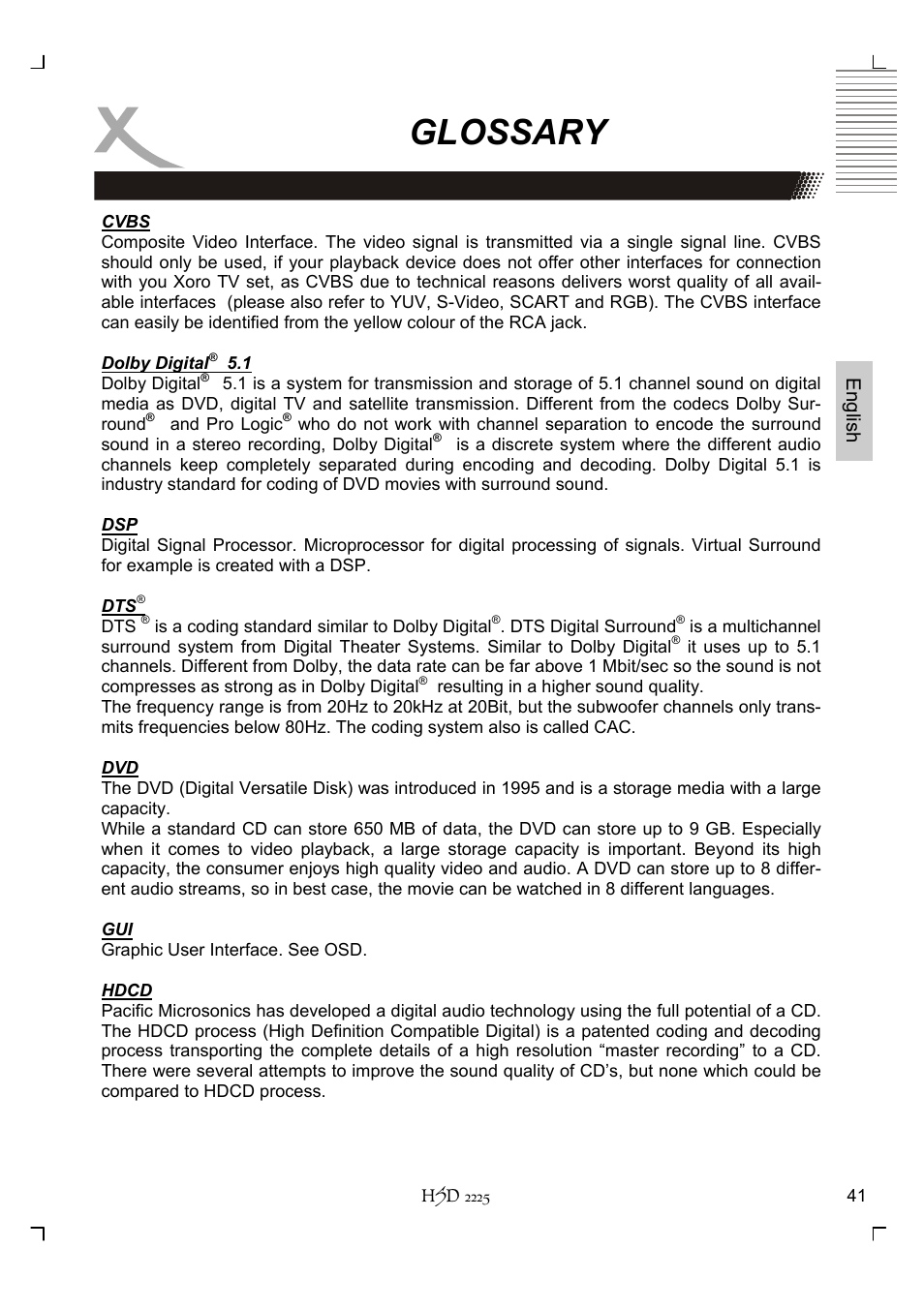Glossary | Xoro HSD 2225 User Manual | Page 85 / 176
