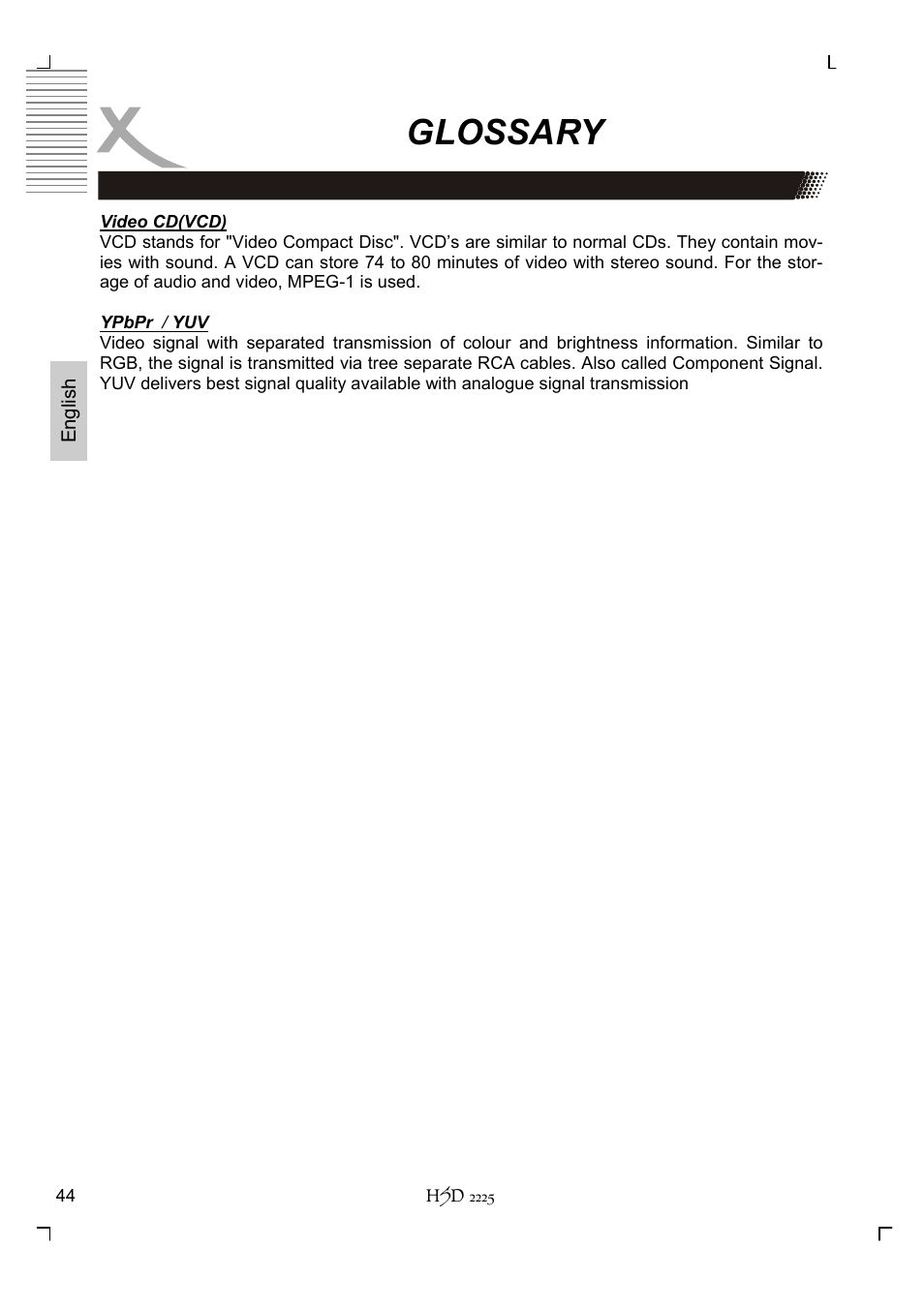 Glossary | Xoro HSD 2225 User Manual | Page 88 / 176