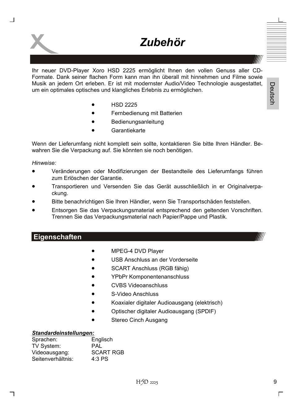 Zubehör | Xoro HSD 2225 User Manual | Page 9 / 176