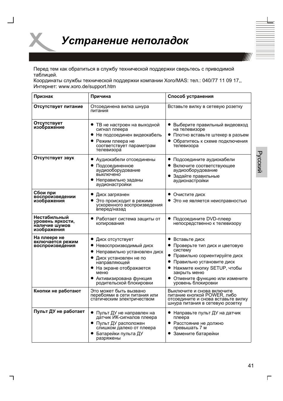 Устранение неполадок | Xoro HSD 8410 User Manual | Page 141 / 201