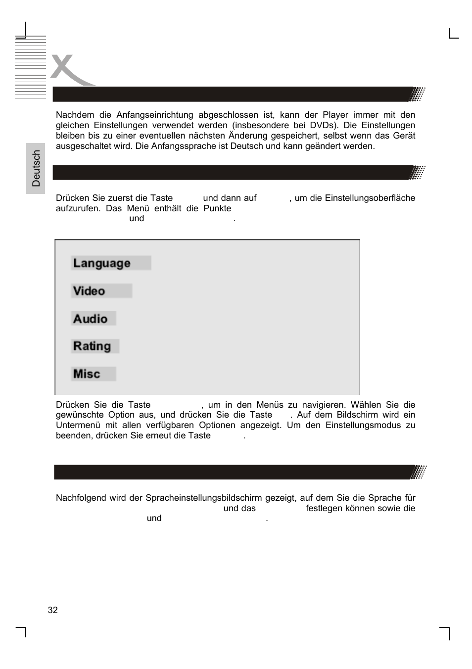 Anfangseinstellungen, Menüsprachen | Xoro HSD 8410 User Manual | Page 32 / 201