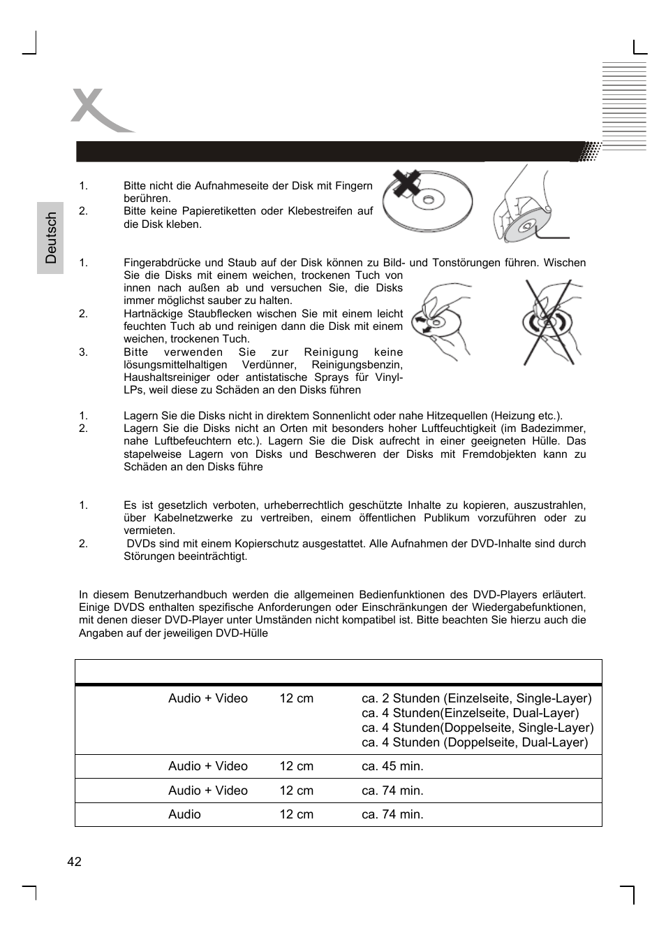 Hinweise zur handhabung von cds und dvds | Xoro HSD 8410 User Manual | Page 42 / 201