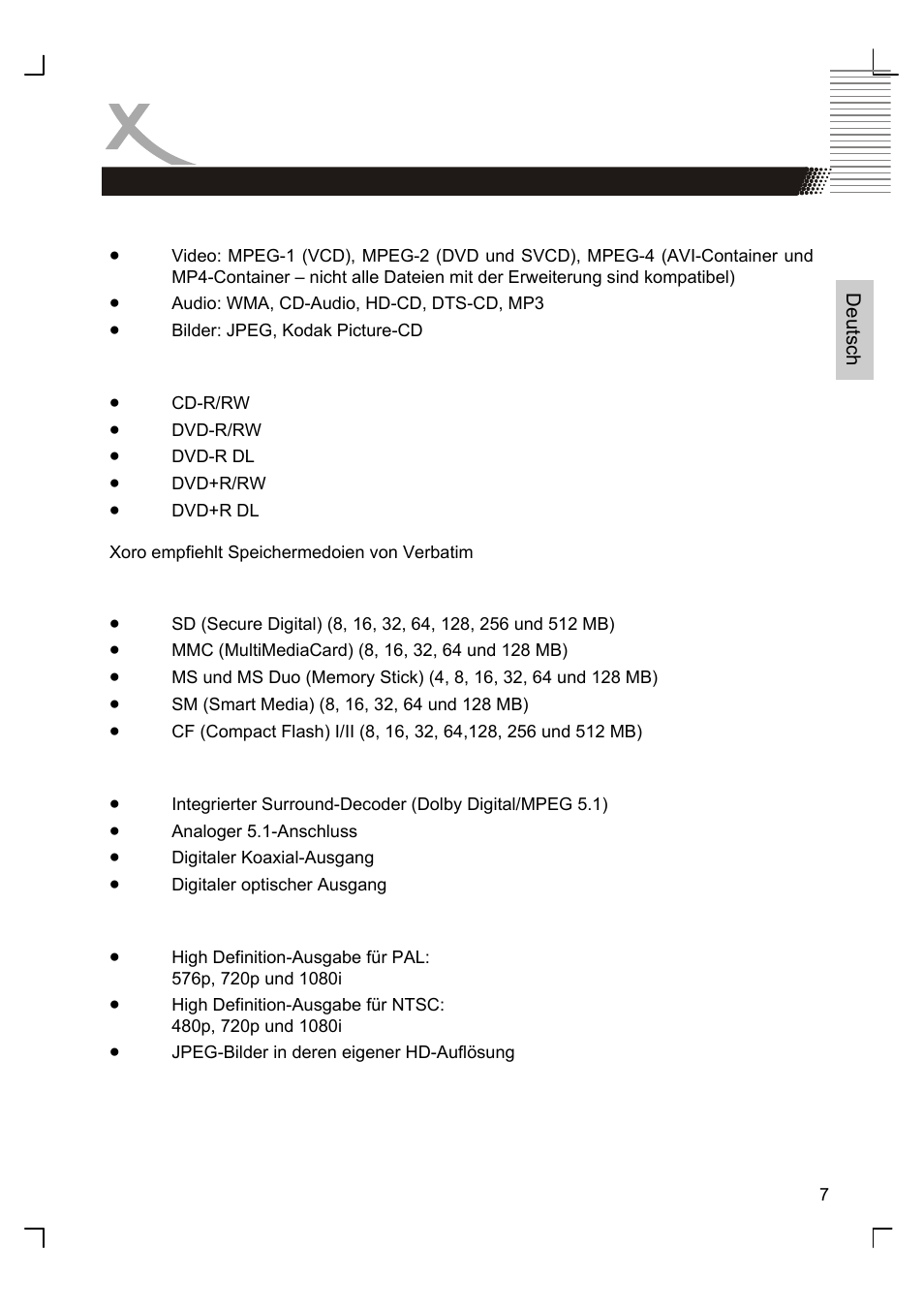 Merkmale | Xoro HSD 8410 User Manual | Page 7 / 201