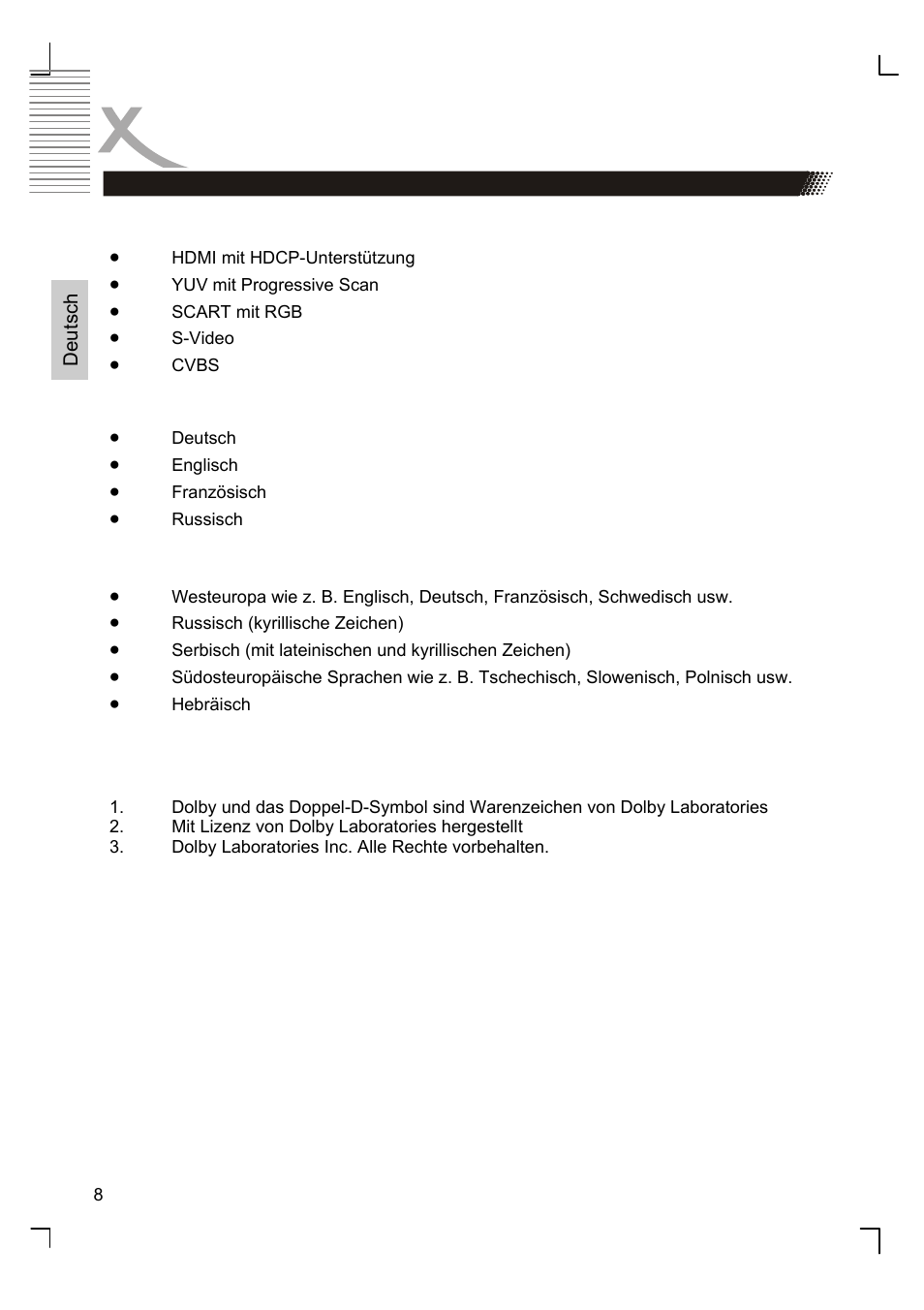 Merkmale | Xoro HSD 8410 User Manual | Page 8 / 201