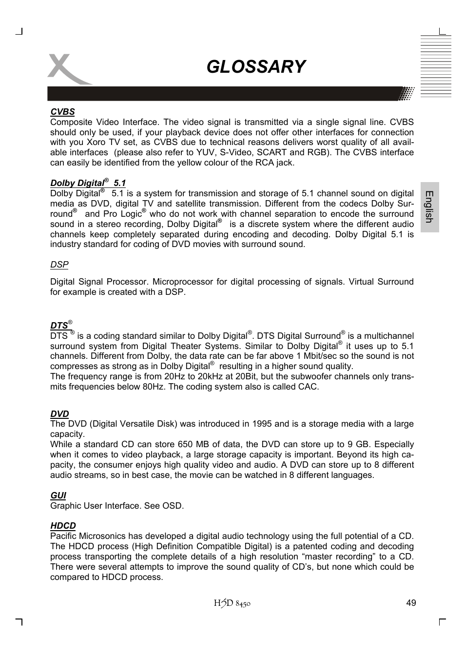 Glossary | Xoro HSD 8450 User Manual | Page 101 / 262