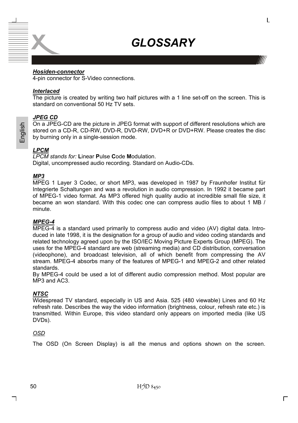 Glossary | Xoro HSD 8450 User Manual | Page 102 / 262