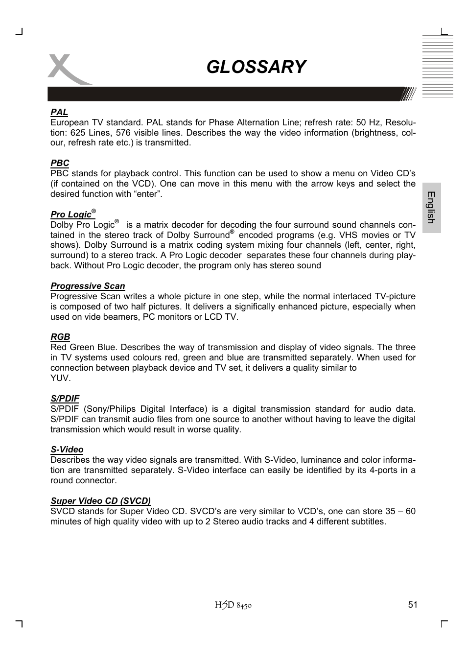 Glossary | Xoro HSD 8450 User Manual | Page 103 / 262