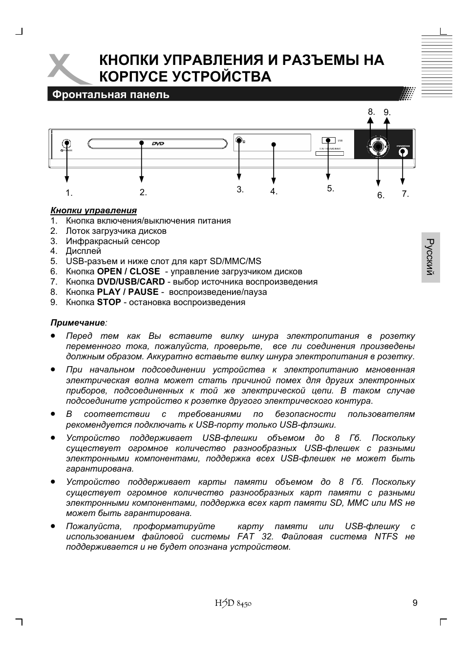 Кнопки управления и разъемы на корпусе устройства | Xoro HSD 8450 User Manual | Page 113 / 262
