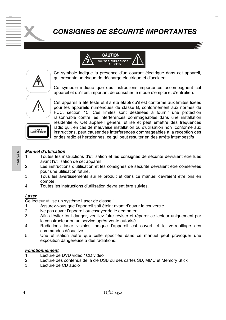 Consignes de sécurité importantes | Xoro HSD 8450 User Manual | Page 160 / 262