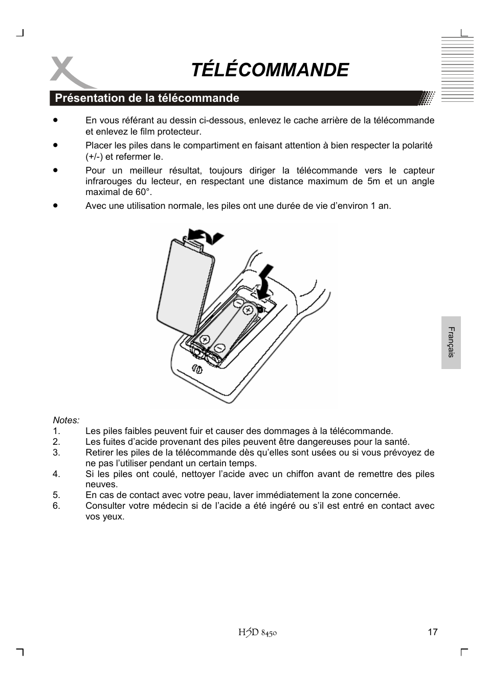 Télécommande | Xoro HSD 8450 User Manual | Page 173 / 262