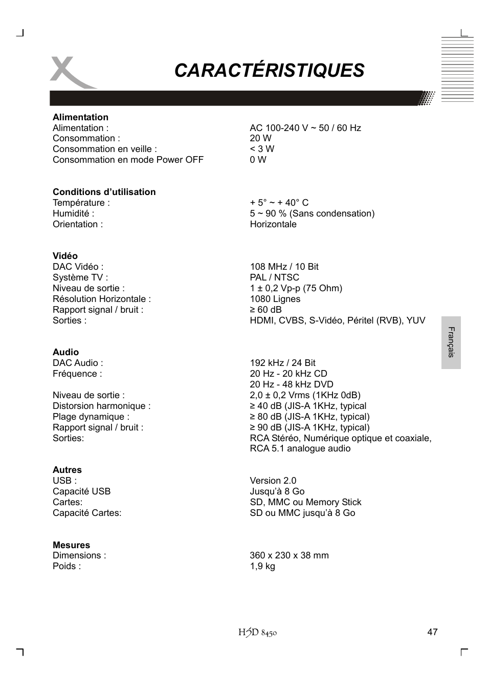 Caractéristiques | Xoro HSD 8450 User Manual | Page 203 / 262