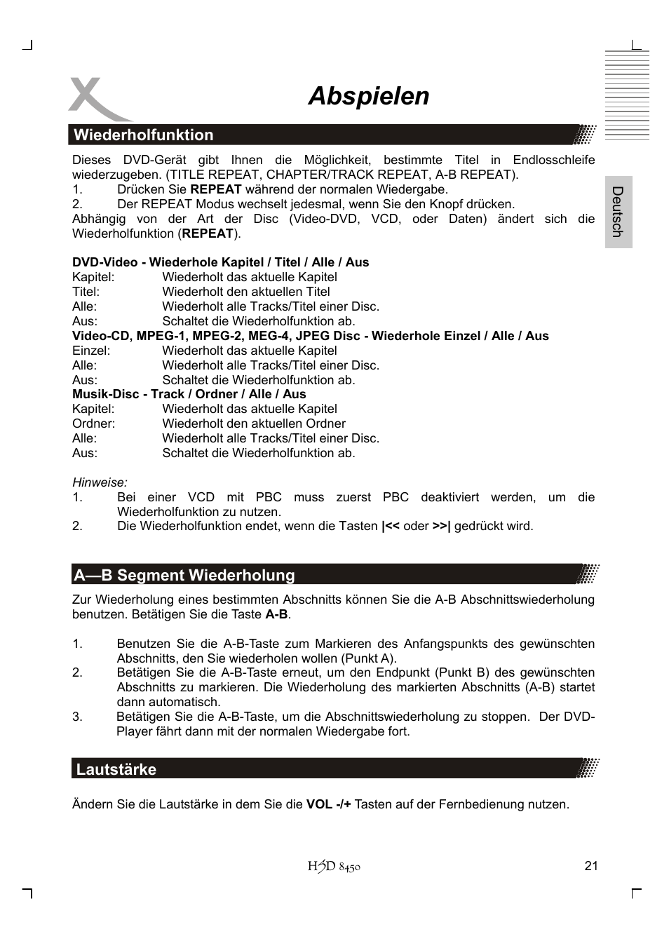 Abspielen | Xoro HSD 8450 User Manual | Page 21 / 262