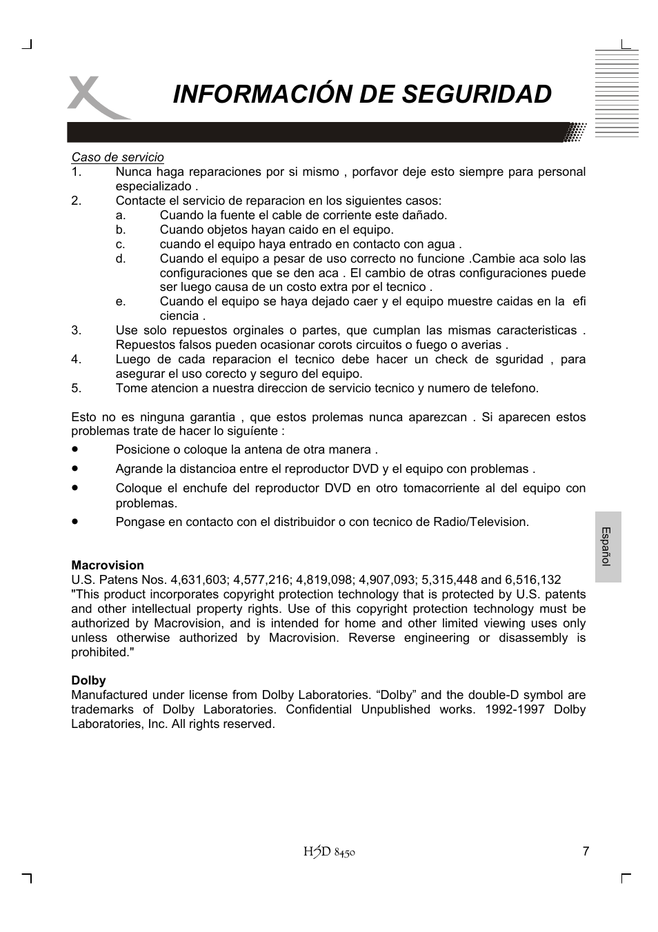 Información de seguridad | Xoro HSD 8450 User Manual | Page 215 / 262