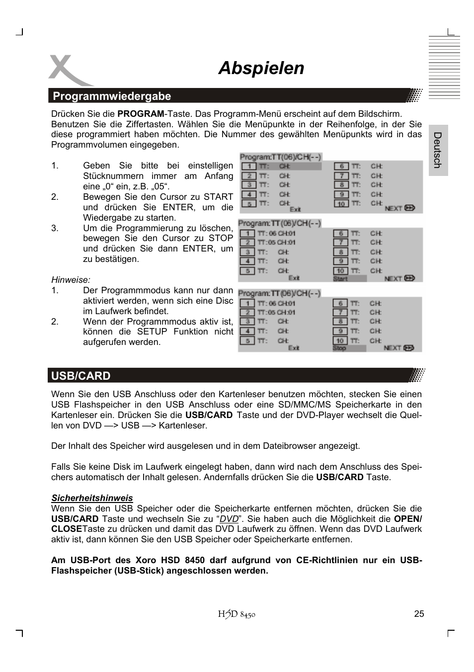 Abspielen | Xoro HSD 8450 User Manual | Page 25 / 262