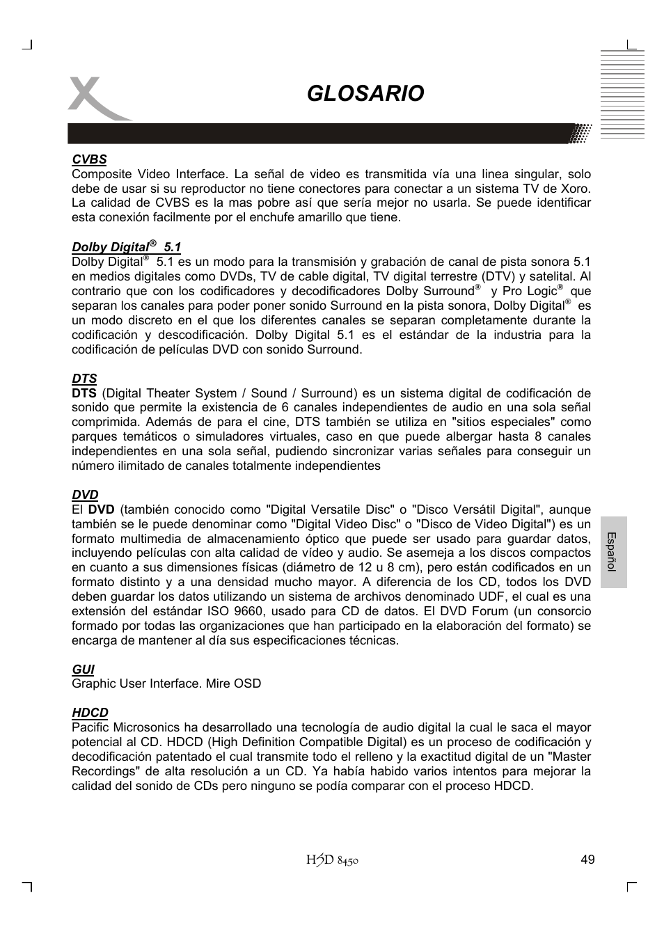 Glosario | Xoro HSD 8450 User Manual | Page 257 / 262