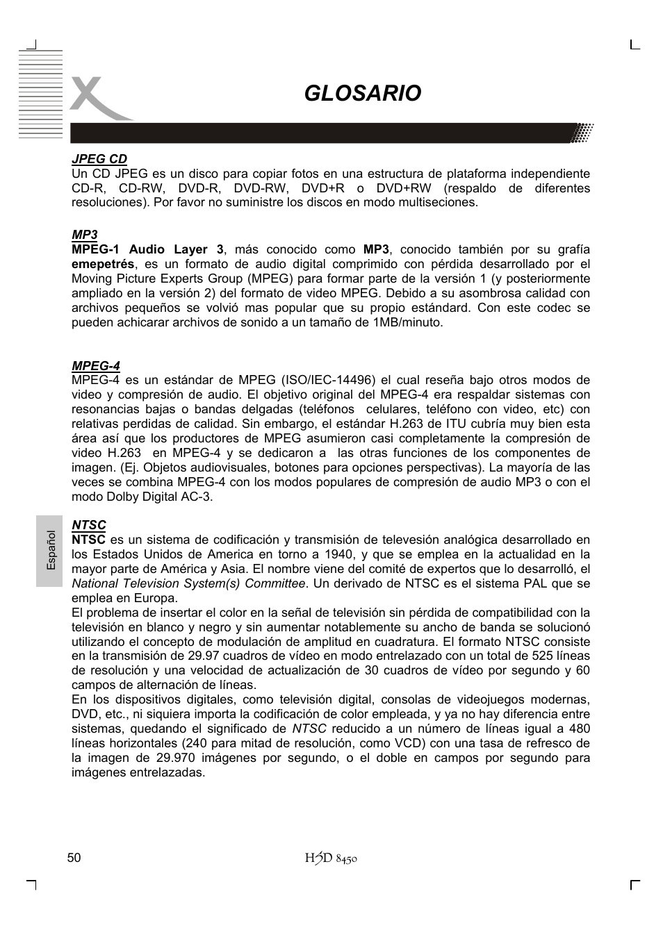 Glosario | Xoro HSD 8450 User Manual | Page 258 / 262