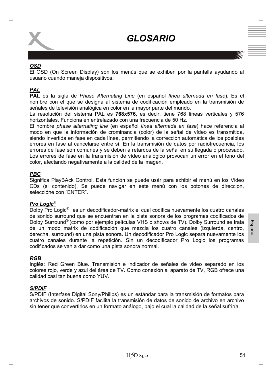 Glosario | Xoro HSD 8450 User Manual | Page 259 / 262