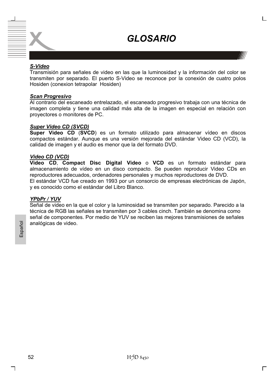 Glosario | Xoro HSD 8450 User Manual | Page 260 / 262