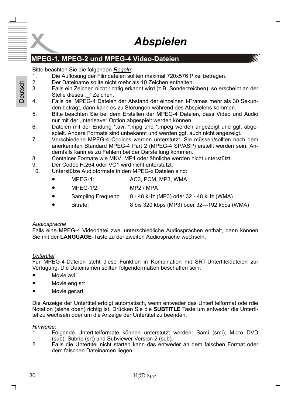 Abspielen | Xoro HSD 8450 User Manual | Page 30 / 262