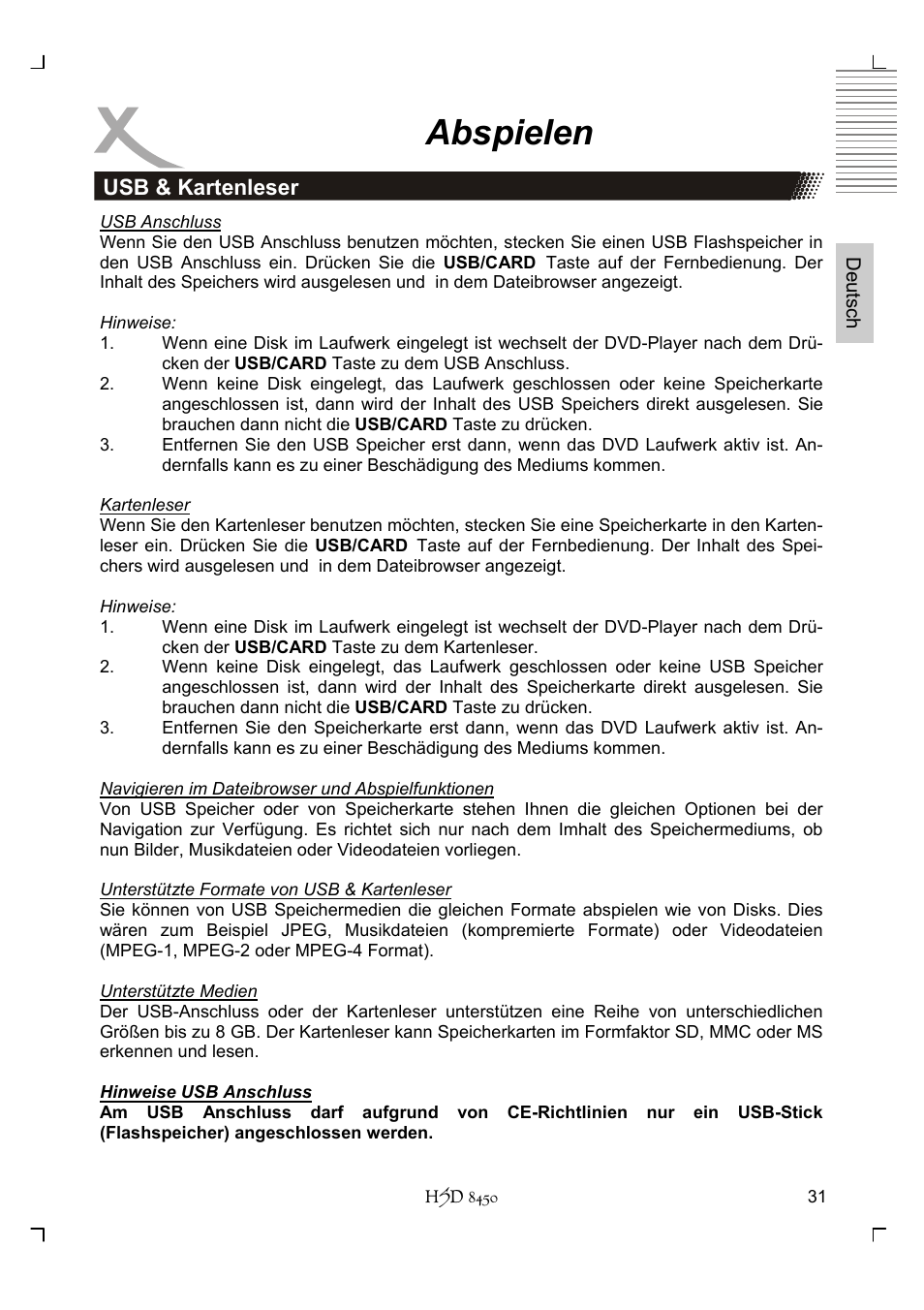 Abspielen | Xoro HSD 8450 User Manual | Page 31 / 262