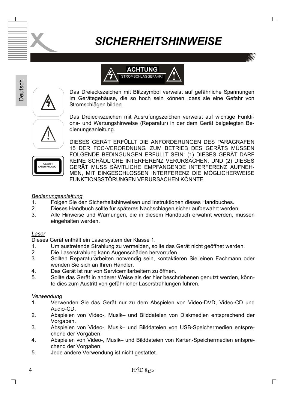 Sicherheitshinweise | Xoro HSD 8450 User Manual | Page 4 / 262