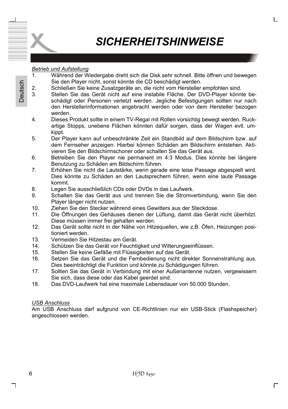 Sicherheitshinweise | Xoro HSD 8450 User Manual | Page 6 / 262