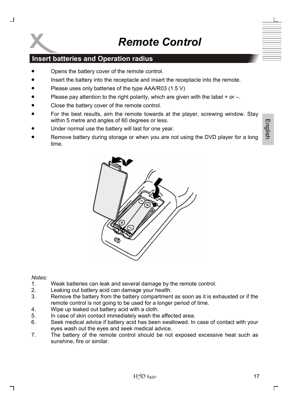 Remote control | Xoro HSD 8450 User Manual | Page 69 / 262