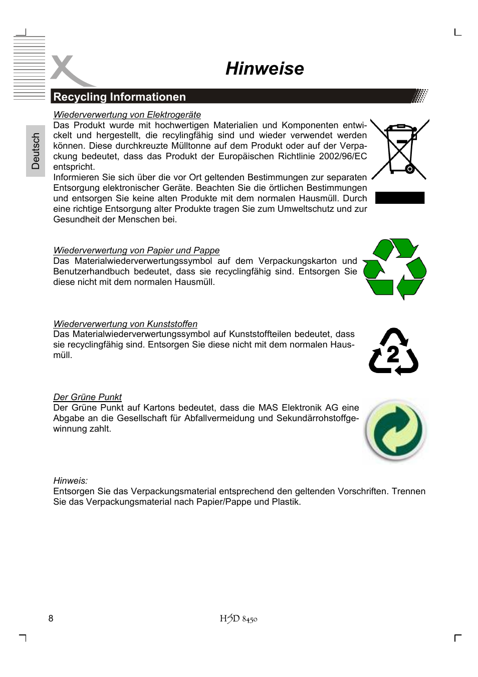 Hinweise | Xoro HSD 8450 User Manual | Page 8 / 262