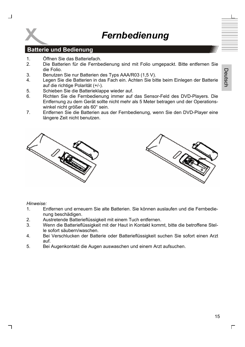 Fernbedienung | Xoro HSD 2220 User Manual | Page 15 / 220