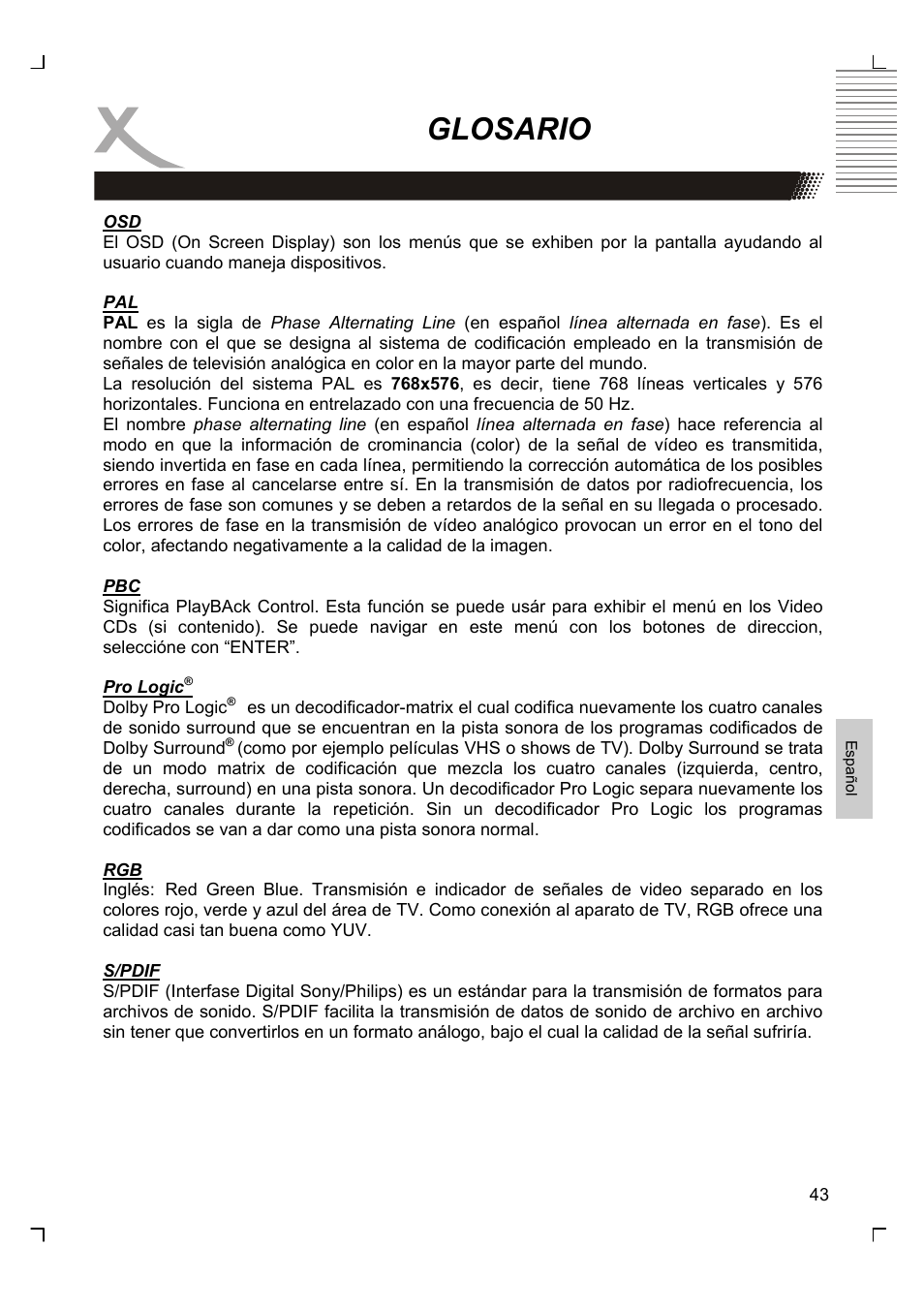 Glosario | Xoro HSD 2220 User Manual | Page 217 / 220